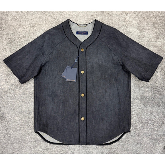 Louis Vuitton Black Embossed Monogram Logo Baseball Shirt Short Sleeve Button L - Picture 3 of 16